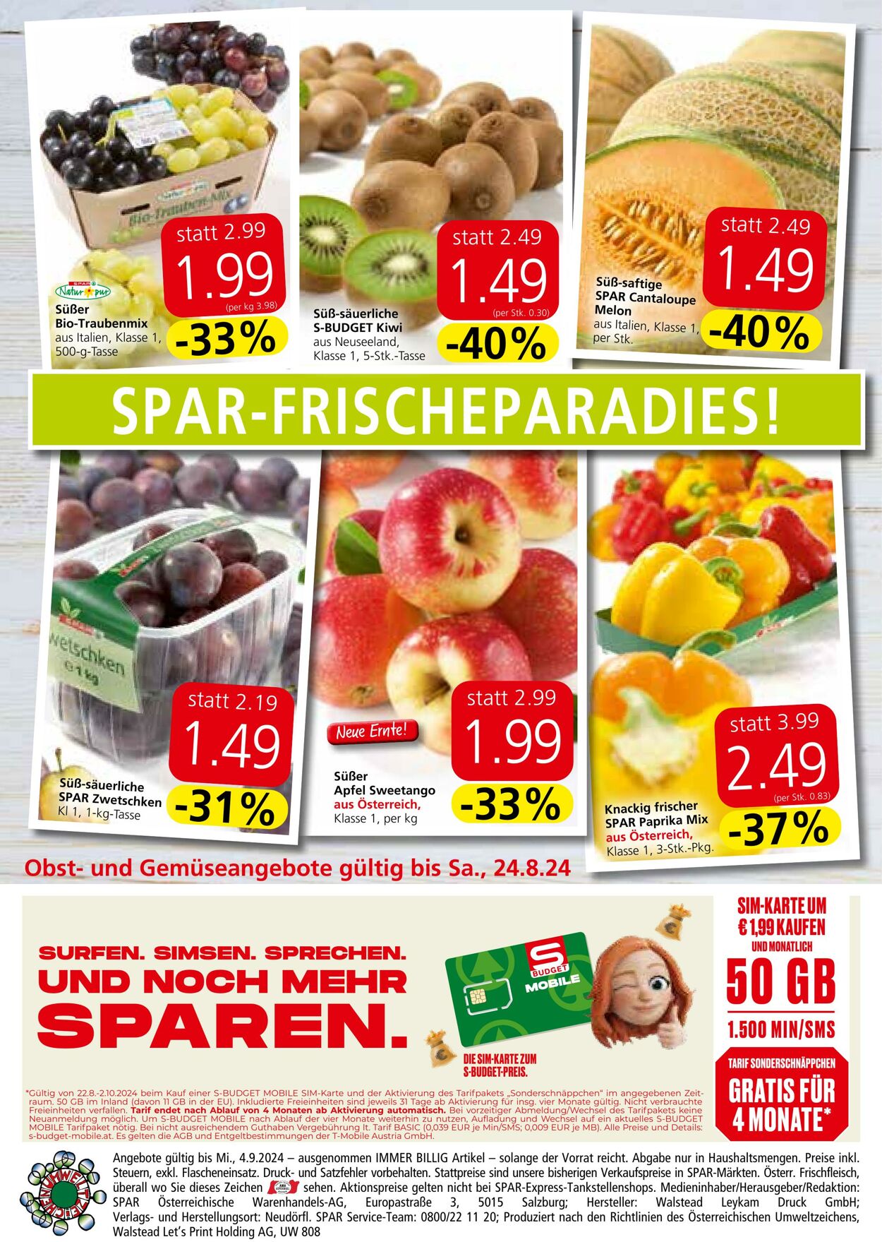 Prospekt Spar 22.08.2024 - 04.09.2024