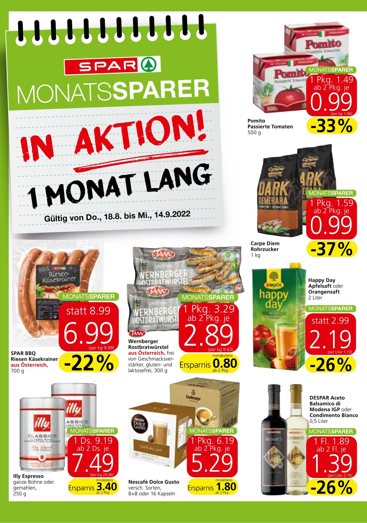 Prospekt Spar 18.08.2022 - 14.09.2022