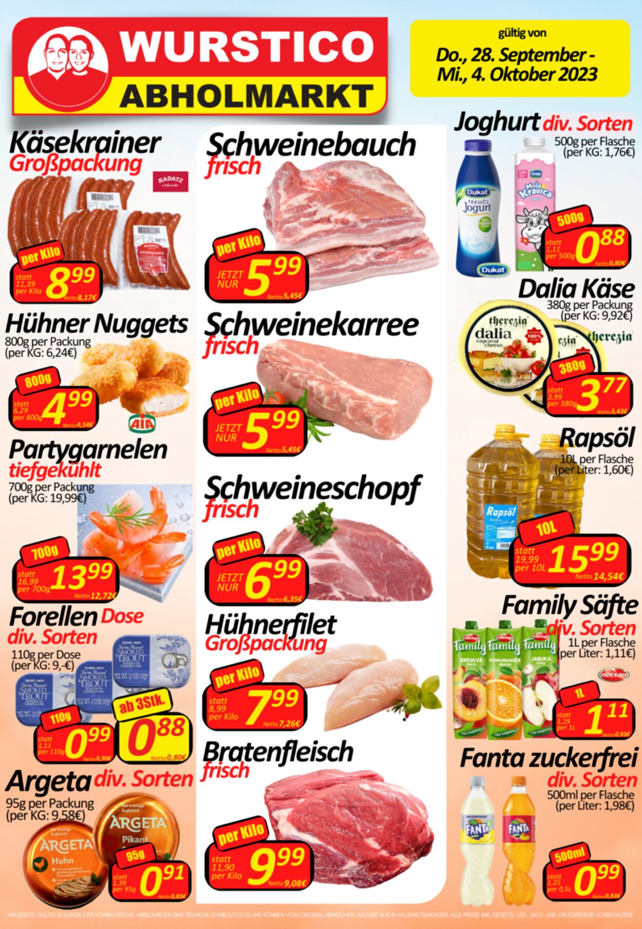 Prospekt Wurstico - Wurstico Abholmarkt – Wurst, Fleischwaren und mehr zu FabrikspreisenAktuelle Angebote bei Wurstico 28 Sep, 2023 - 4 Okt, 2023